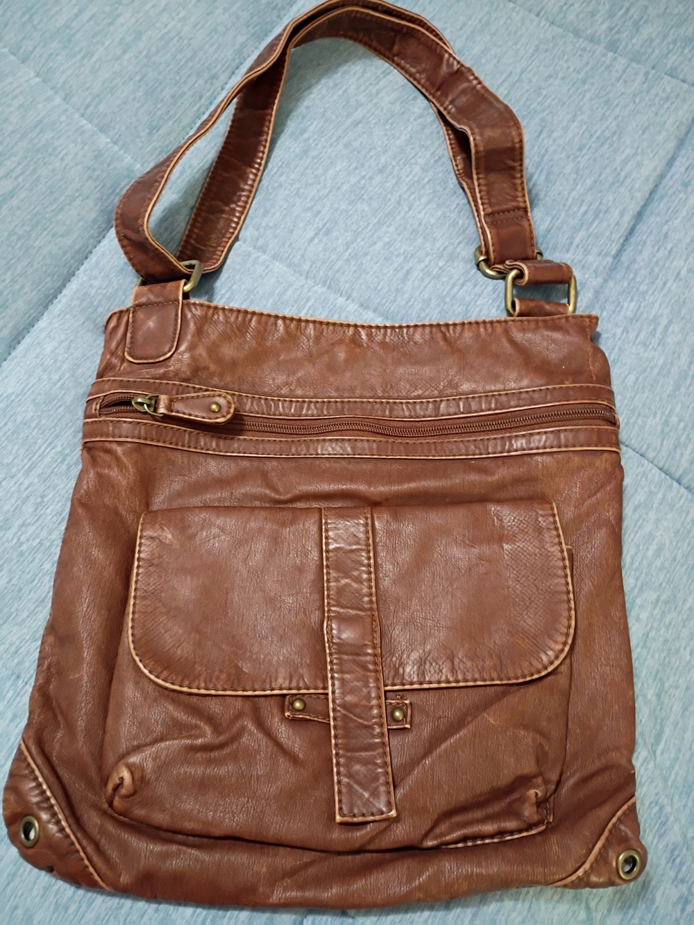 Avenue Brown Faux Leather Shoulder Bag